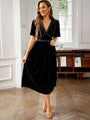 Isabella Elegant V Neck Short Sleeved Velvet Dress