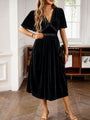 Isabella Elegant V Neck Short Sleeved Velvet Dress
