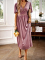Isabella Elegant V Neck Short Sleeved Velvet Dress