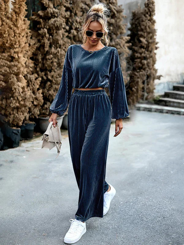 Daniela women's velvet fashion casual Two Pieces Sets
