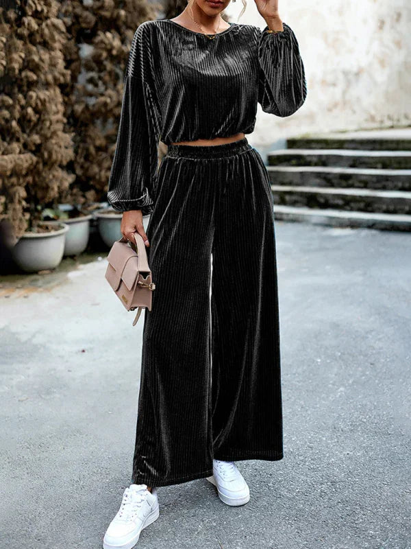 Daniela women's velvet fashion casual Two Pieces Sets