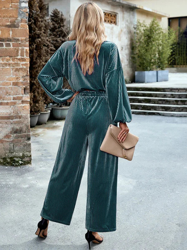 Daniela women's velvet fashion casual Two Pieces Sets