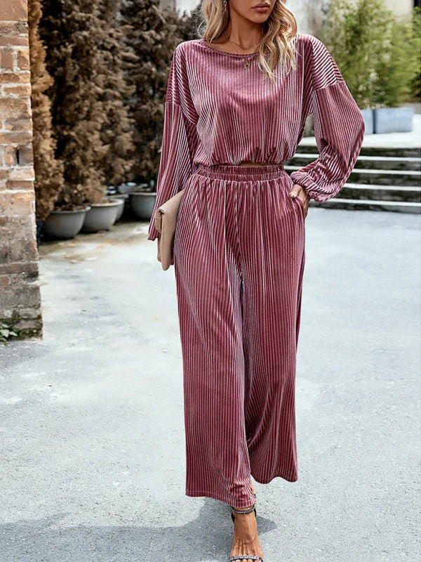 Daniela women's velvet fashion casual Two Pieces Sets