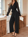 Vianca Women Black Stitching Through Slim Elegant Jumpsuits