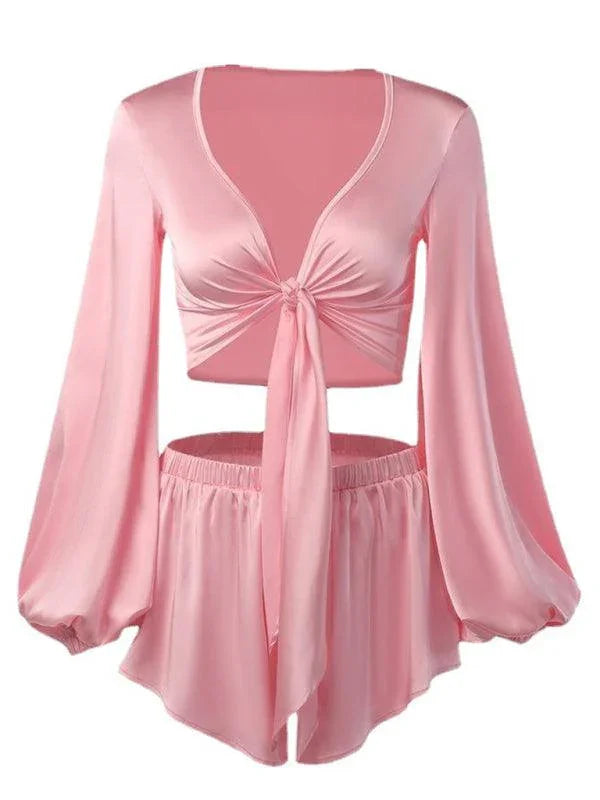 Aviana Lantern Sleeve Style Sexy Navel Two Pieces Sets - Vestir en Moda