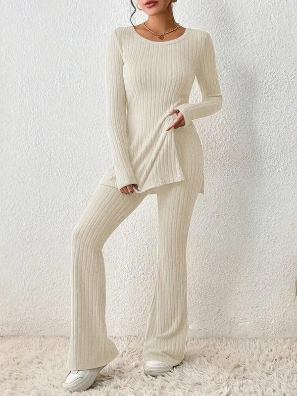 Olivia Women's casual slim side slit knitted Two Pieces Sets - Vestir en Moda