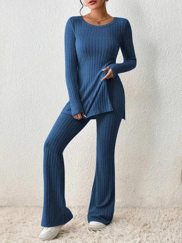 Olivia Women's casual slim side slit knitted Two Pieces Sets - Vestir en Moda