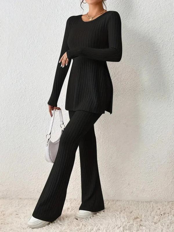 Olivia Women's casual slim side slit knitted Two Pieces Sets - Vestir en Moda