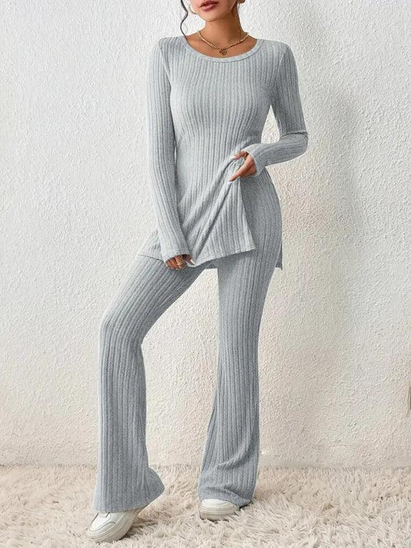 Olivia Women's casual slim side slit knitted Two Pieces Sets - Vestir en Moda