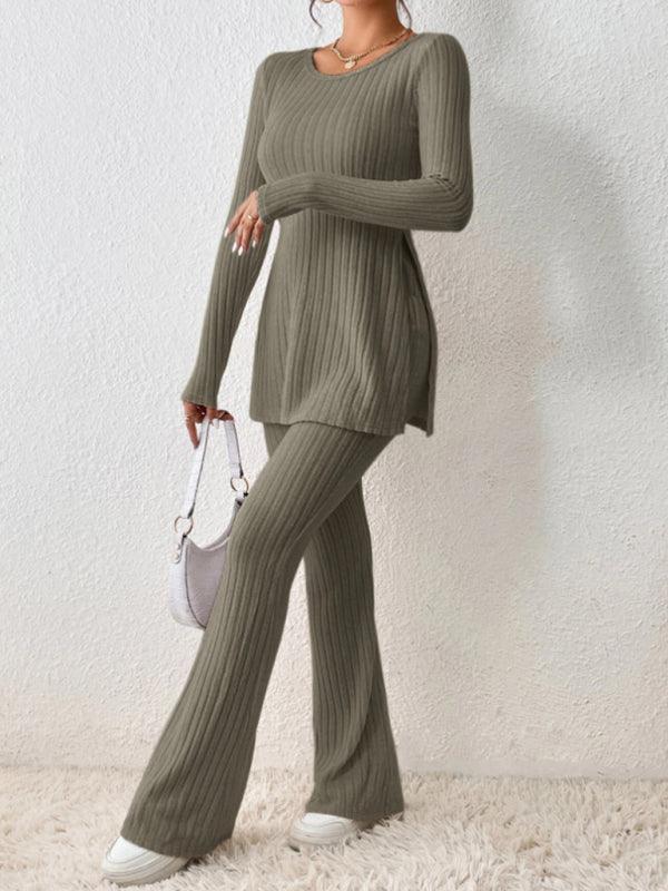 Olivia Women's casual slim side slit knitted Two Pieces Sets - Vestir en Moda
