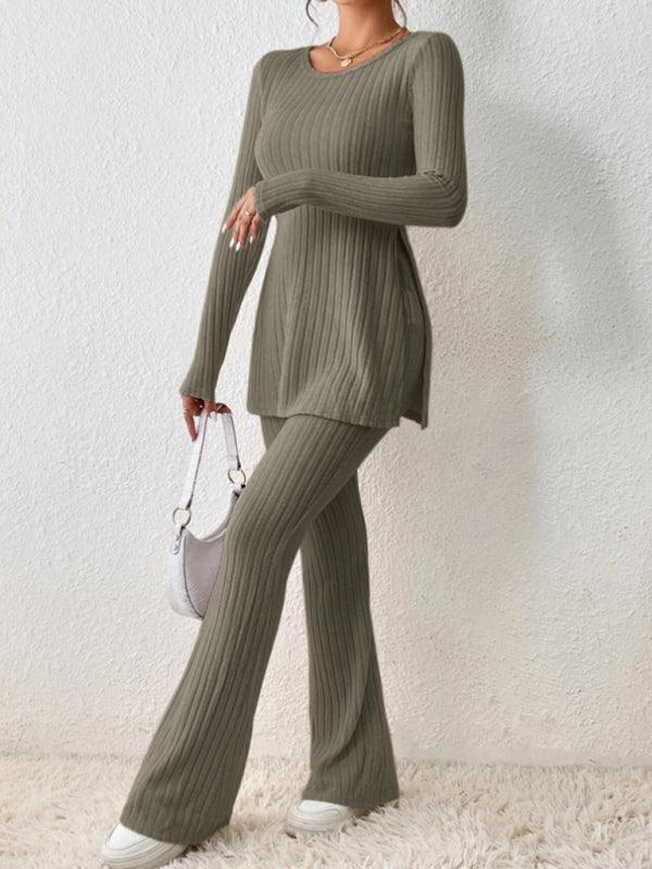Olivia Women's casual slim side slit knitted Two Pieces Sets - Vestir en Moda
