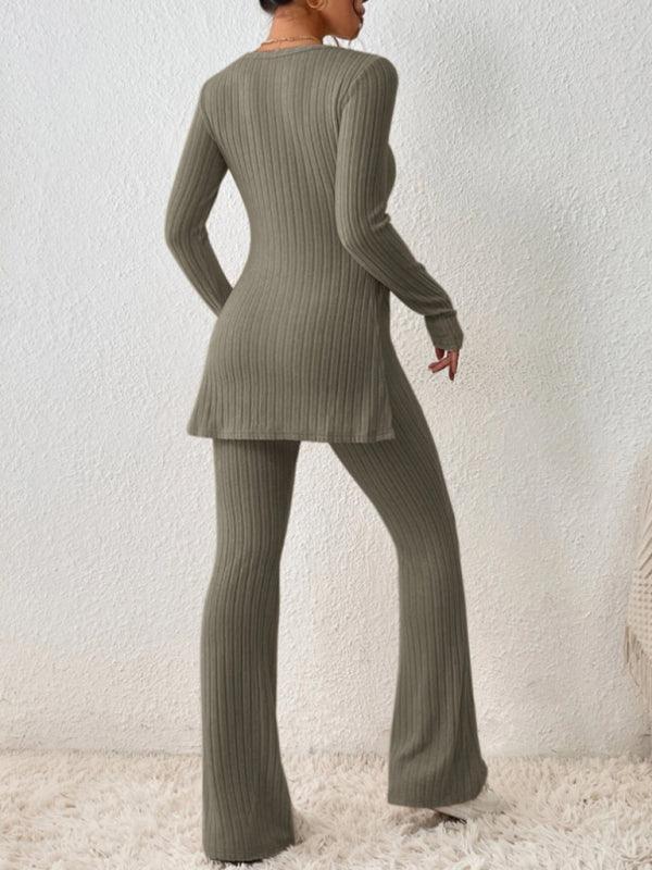Olivia Women's casual slim side slit knitted Two Pieces Sets - Vestir en Moda