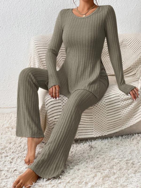 Olivia Women's casual slim side slit knitted Two Pieces Sets - Vestir en Moda
