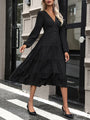Amelia Temperament V Neck Black Long Sleeved Dress