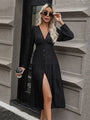 Amelia Temperament V Neck Black Long Sleeved Dress