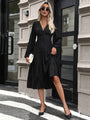 Amelia Temperament V Neck Black Long Sleeved Dress