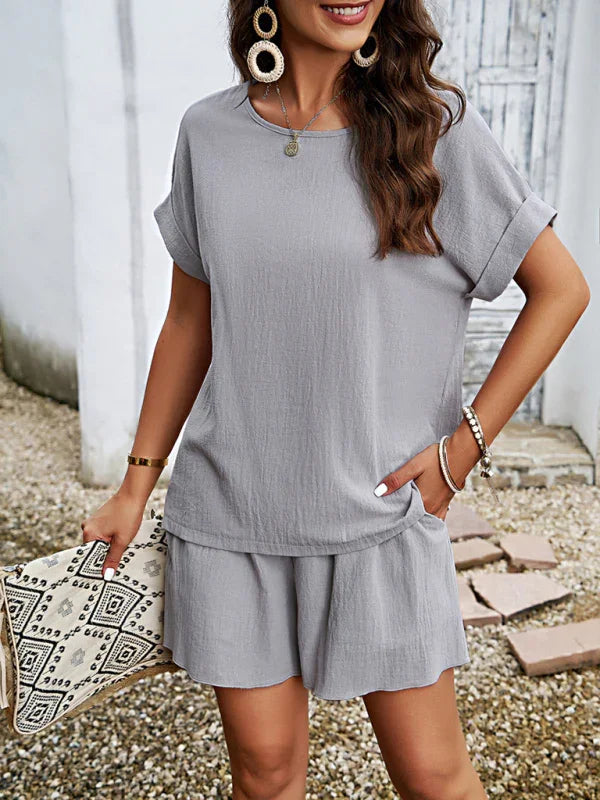 Sophia Women's new style casual solid color fashionable Two pieces sets