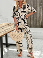 Olivia New women's casual fashion printed lapel Two pieces sets