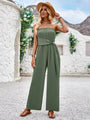 Sodelis color tube top and waist slim fit jumpsuits