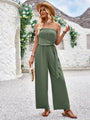 Sodelis color tube top and waist slim fit jumpsuits
