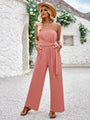 Sodelis color tube top and waist slim fit jumpsuits