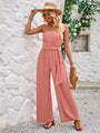 Sodelis color tube top and waist slim fit jumpsuits