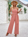 Sodelis color tube top and waist slim fit jumpsuits