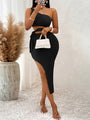 Camila Casual Solid Color Slope Neck Tied Waist Knitted Hip Dress
