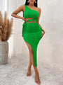 Camila Casual Solid Color Slope Neck Tied Waist Knitted Hip Dress