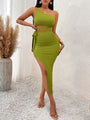 Camila Casual Solid Color Slope Neck Tied Waist Knitted Hip Dress