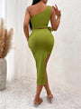 Camila Casual Solid Color Slope Neck Tied Waist Knitted Hip Dress