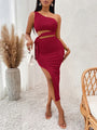 Camila Casual Solid Color Slope Neck Tied Waist Knitted Hip Dress