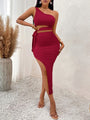 Camila Casual Solid Color Slope Neck Tied Waist Knitted Hip Dress