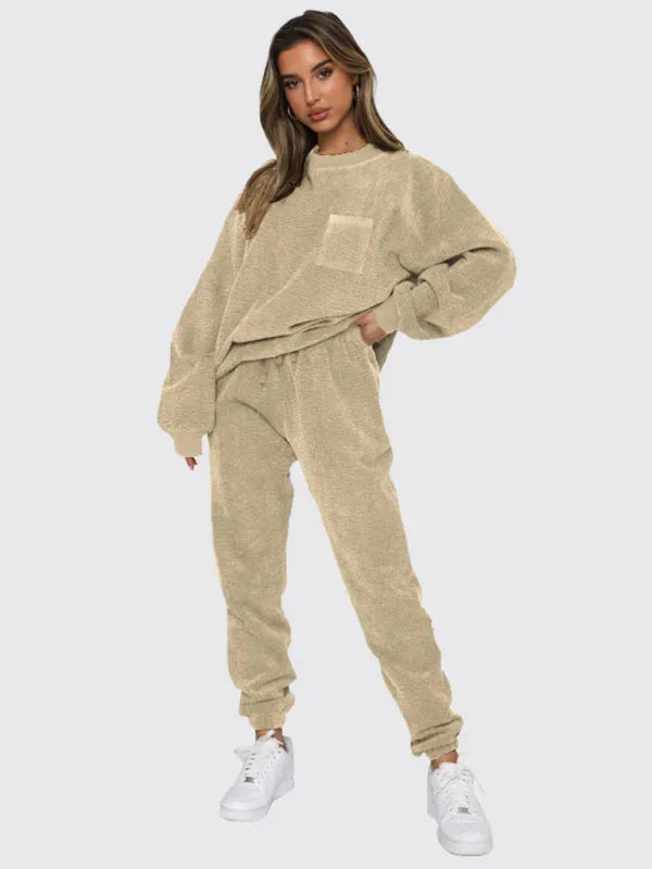 Sophia Women's New Corduroy Solid Color Round Two Pieces Sets
