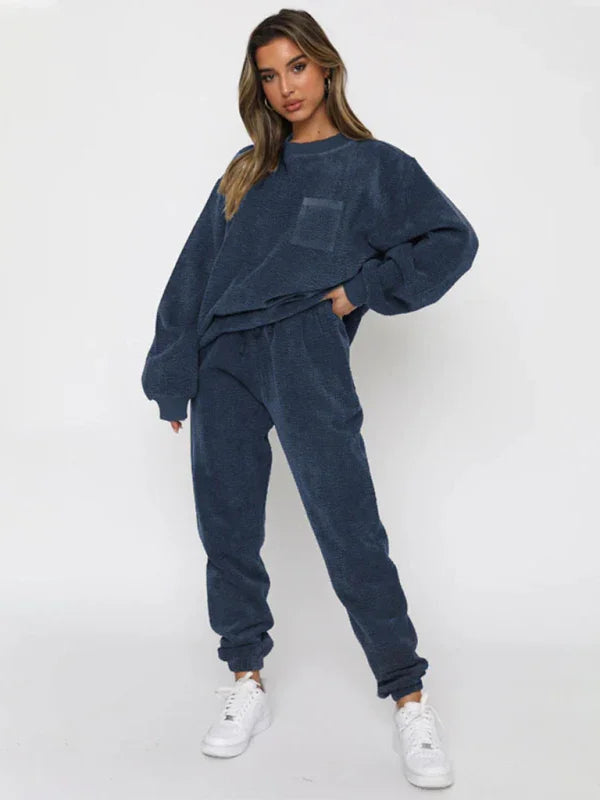 Sophia Women's New Corduroy Solid Color Round Two Pieces Sets