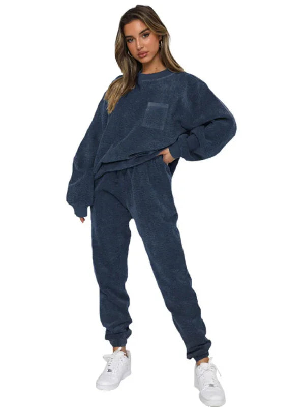 Sophia Women's New Corduroy Solid Color Round Two Pieces Sets