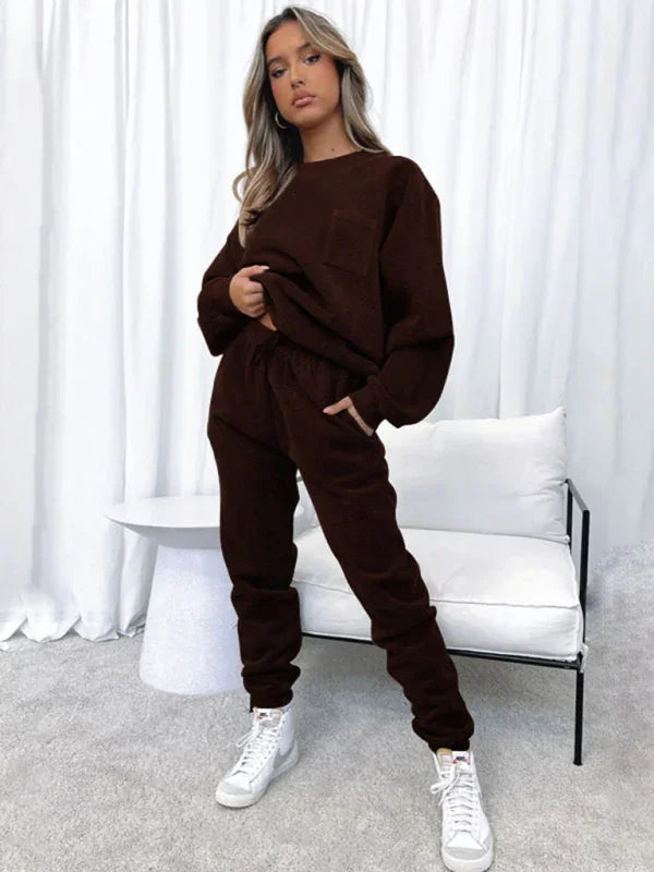 Sophia Women's New Corduroy Solid Color Round Two Pieces Sets