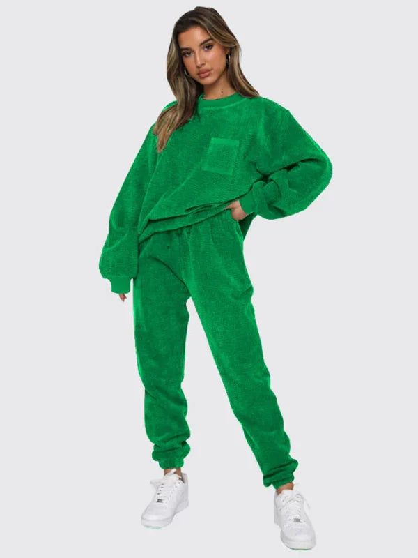 Sophia Women's New Corduroy Solid Color Round Two Pieces Sets
