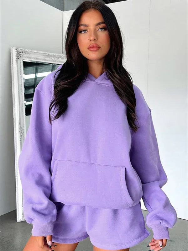 Olivia Women's new fashion loose solid color Two Pieces Sets