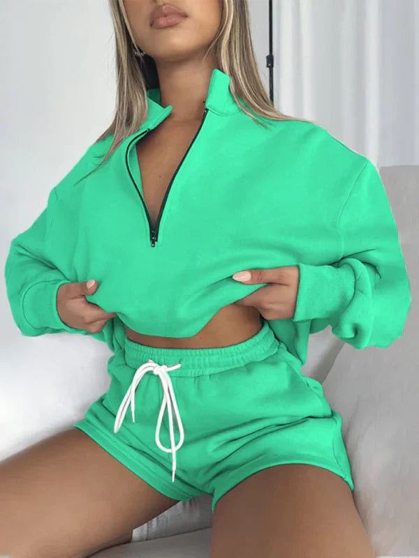 Emma Women's New Solid Color Stand Collar Two pieces Sets