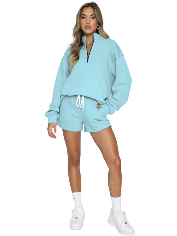 Emma Women's New Solid Color Stand Collar Two pieces Sets