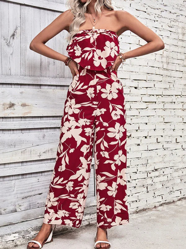 Emily Women's new tube printed tight red Two Pieces sets