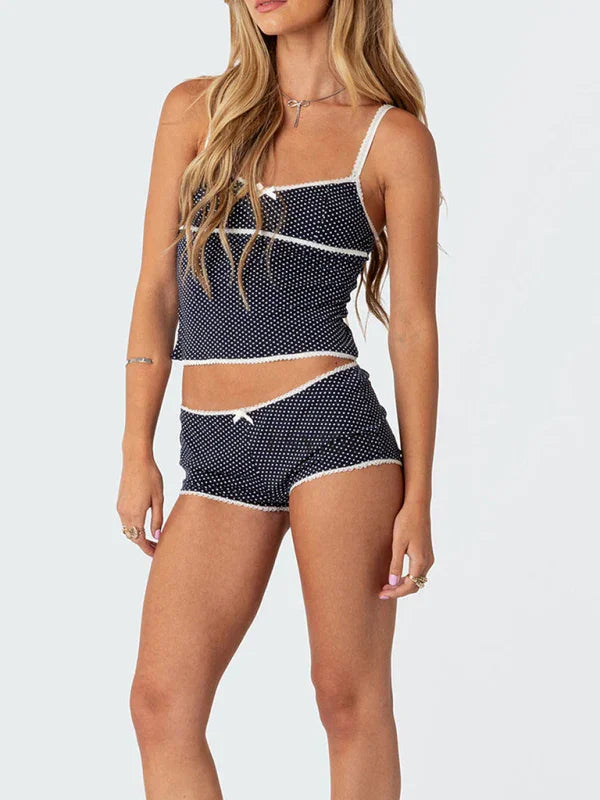 Isabella Women's new fashionable polka dot print halter Two Pieces Sets