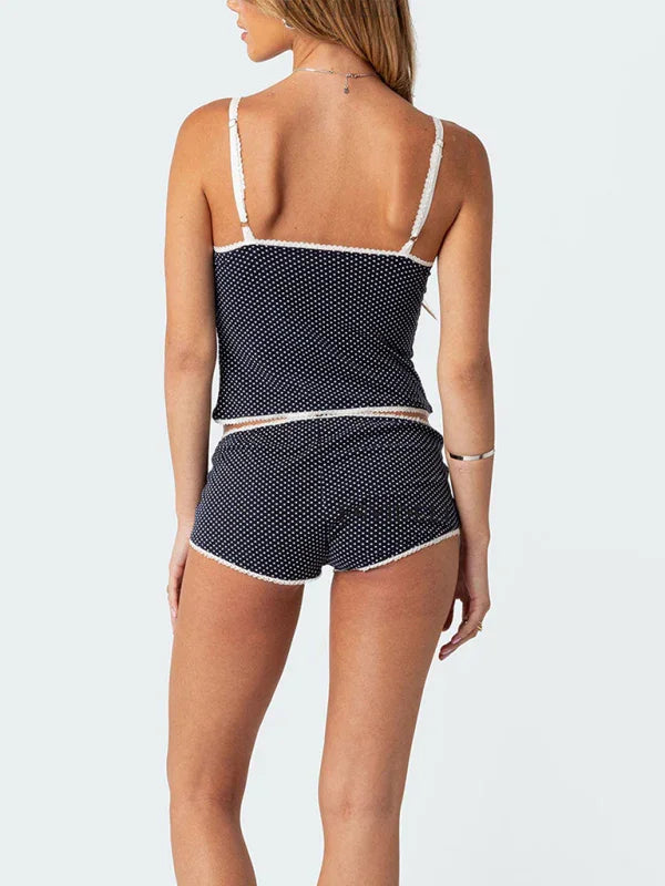 Isabella Women's new fashionable polka dot print halter Two Pieces Sets