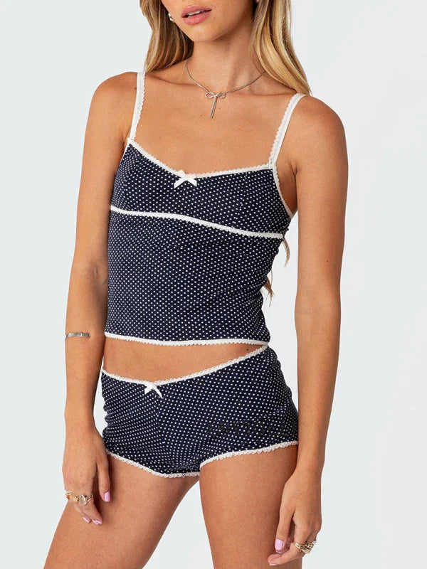 Isabella Women's new fashionable polka dot print halter Two Pieces Sets