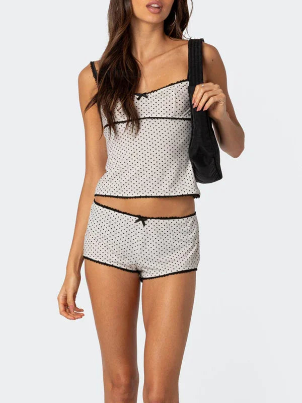 Isabella Women's new fashionable polka dot print halter Two Pieces Sets
