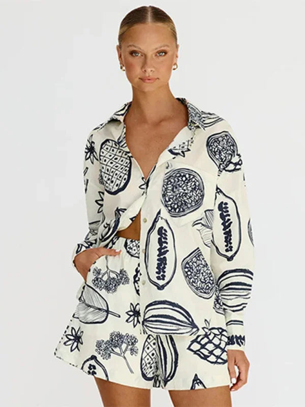 Emma Women's New Casual Premium Fruit Print Two Pieces sets