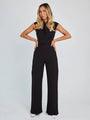 Luara strapped waist solid color V-neck sleeveless wide-leg jumpsuits