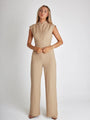 Luara strapped waist solid color V-neck sleeveless wide-leg jumpsuits