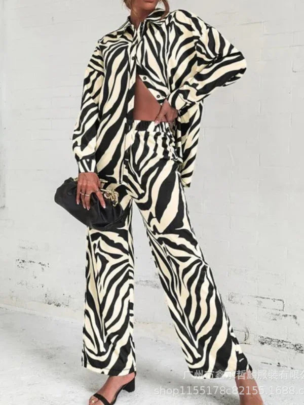 Ava Women's printed long sleeved off Two Pieces Sets
